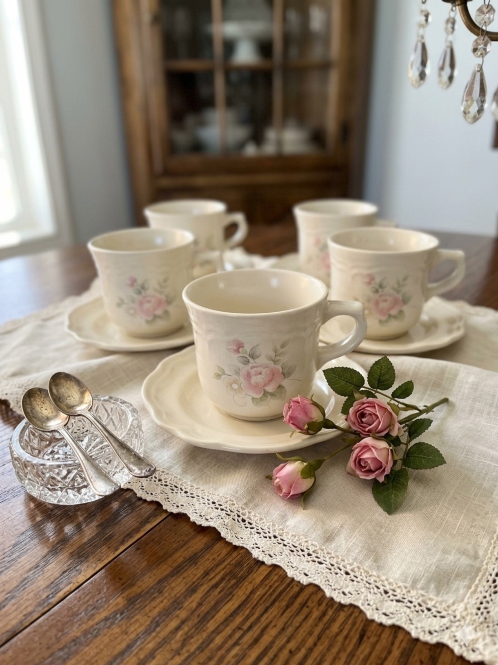 Pfaltzgraff Tea Rose 8 oz Mugs and Saucers- set of 10